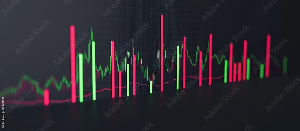 Obraz premium Dynamic growth trend charts, realistic 3D candlesticks in vibrant red 
