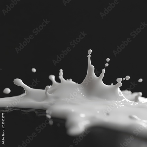 Milk splash, dark background, studio shot, food ad photo