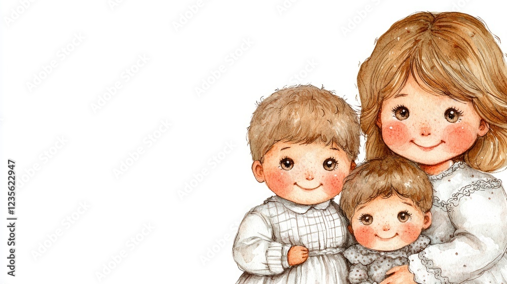 Happy mother embracing her two children. Use Mother's Day card Happy mother embracing her two children. Use Mother's Day card