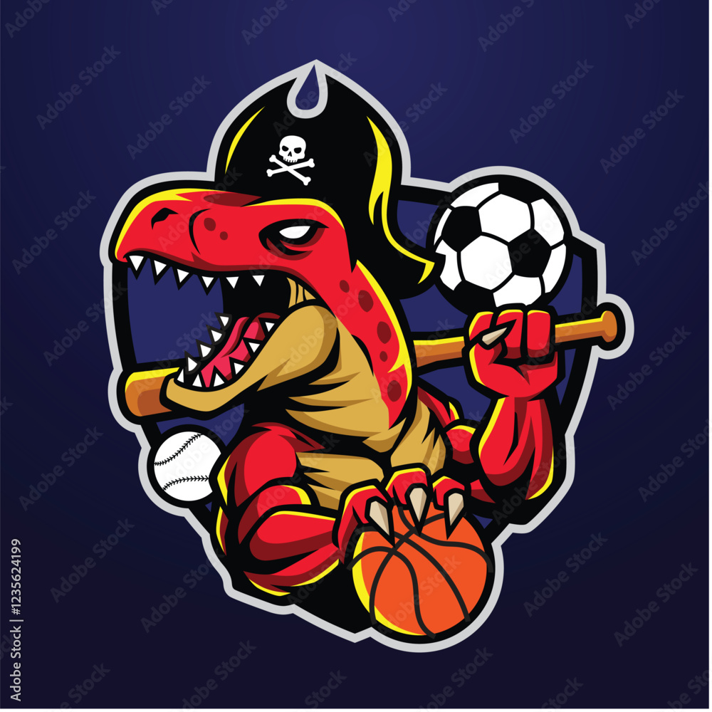 T-rex pirates e-sport logo design illustration T-rex pirates e-sport logo design illustration