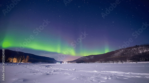 A beautiful green aurora dancing.