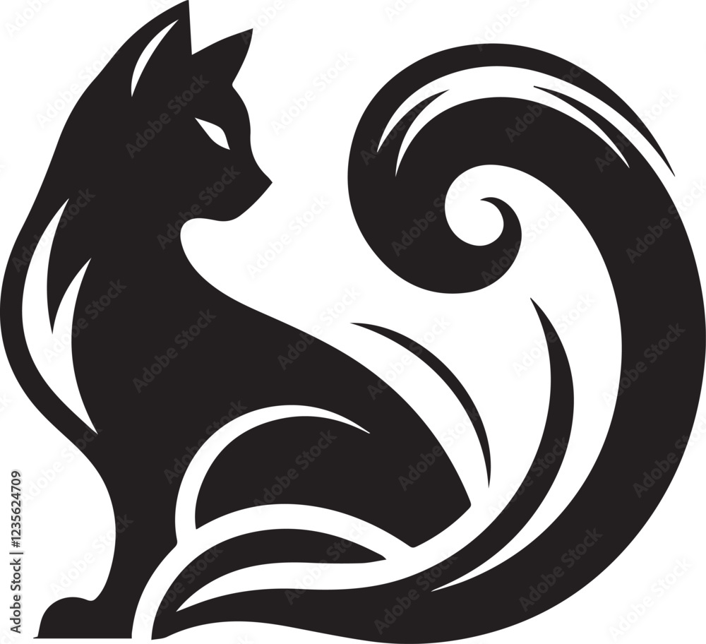 Naklejka premium Cat silhouette black and white vector icon