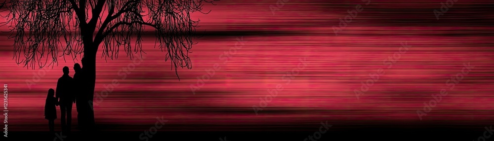 Family silhouette, red sunset, tree, hope Family silhouette, red sunset, tree, hope