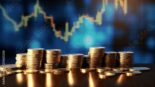 gold money coin with trading graph, financial investment concept can be use as background