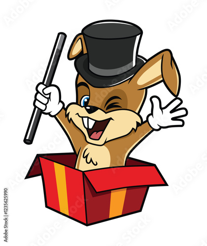 illustration of rabbit mascot wearing magician hat