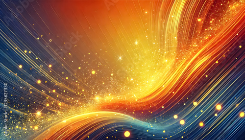 A gradient background in vibrant yellow and orange tones with scattered glitter and sparkles fading toward the edges.