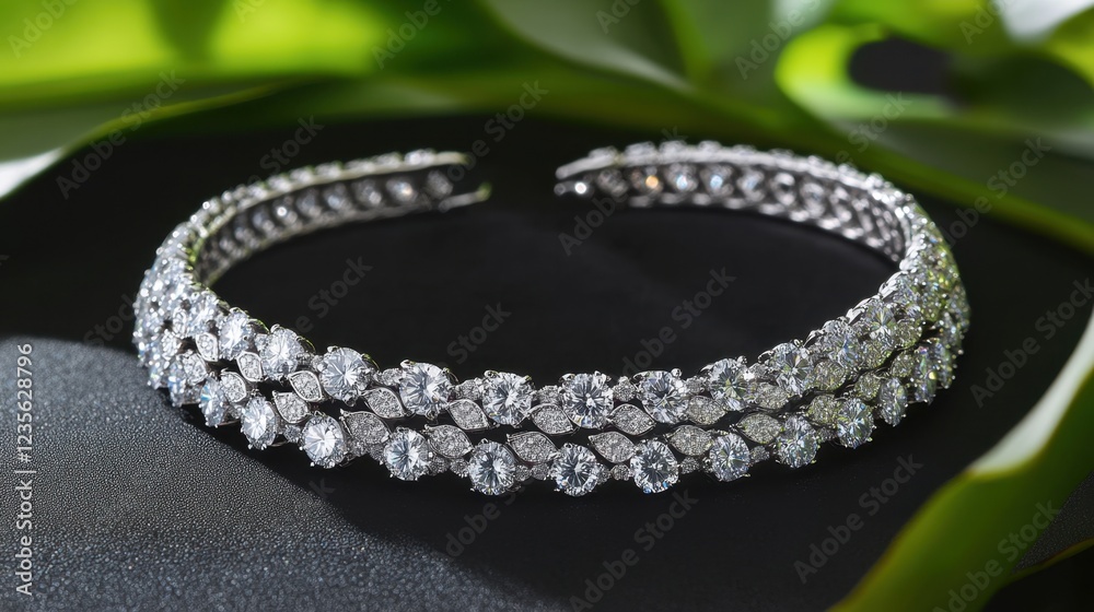 Fototapeta premium A dazzling diamond choker necklace displayed on a midnight black background.