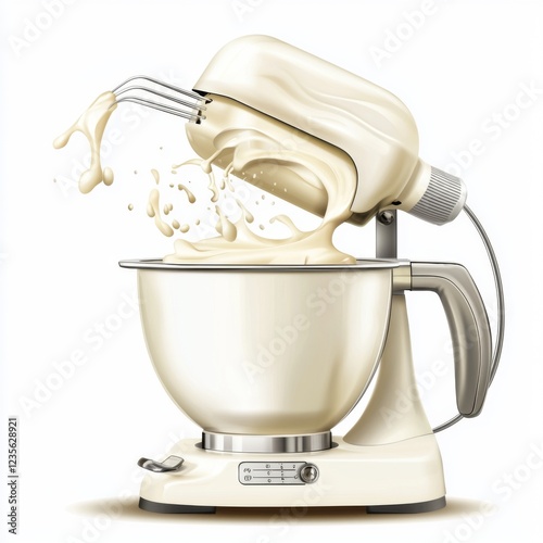 Creamy Mixture Whirling in a Modern Kitchen Stand Mixer with Splashes of Ingredients photo