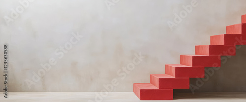 Unique red staircase with minimalist wall and floor design in a modern interior space photo