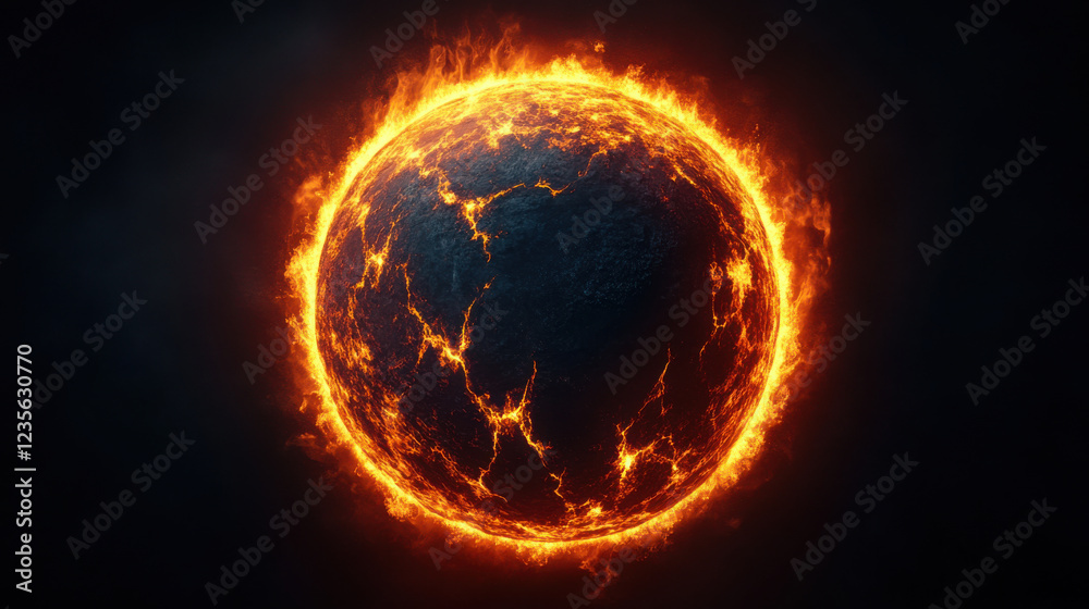 Fototapeta premium fiery planet surrounded by glowing lava and intense heat