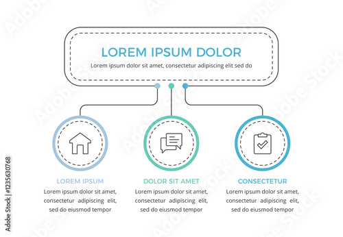 Minimalistic flow chart infographic template with 3 elements, vector eps10 illustration