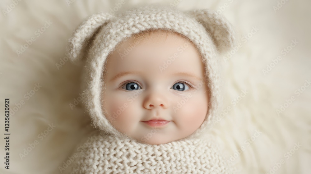 Newborn baby in a basket with copy space. Newborn baby in a basket with copy space.