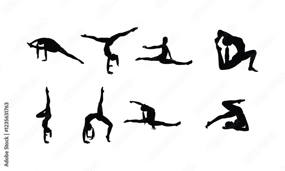 Silhouette of People Performing Various Fitness and Exercise Activities. Silhouette of People Performing Various Fitness and Exercise Activities.