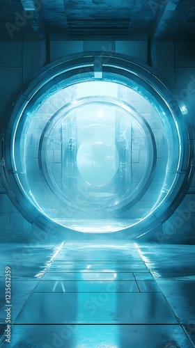 Digital technology blue future circular stage poster background