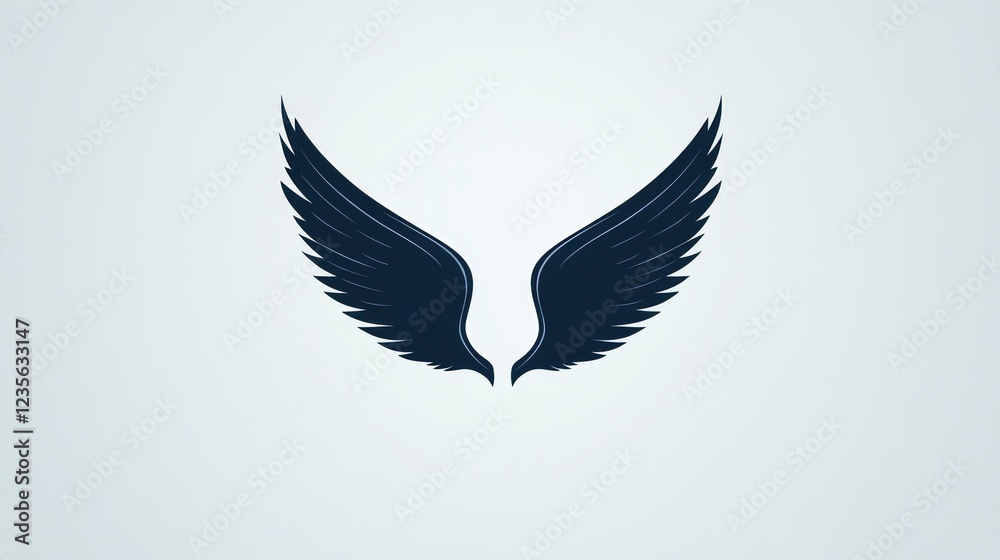 Fototapeta premium Black wings spread, light background, design element