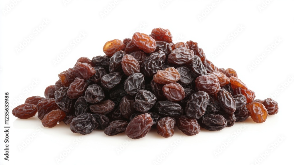 Heap of Dried raisins isolated on white background, dried grapes harvest pile
Heap of Dried raisins isolated on white background, dried grapes harvest pile