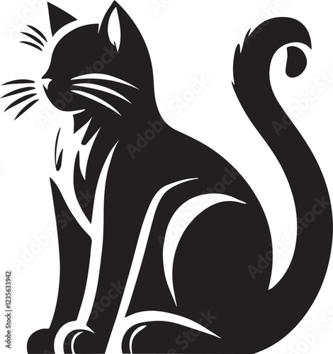 Cat silhouette black and white vector icon