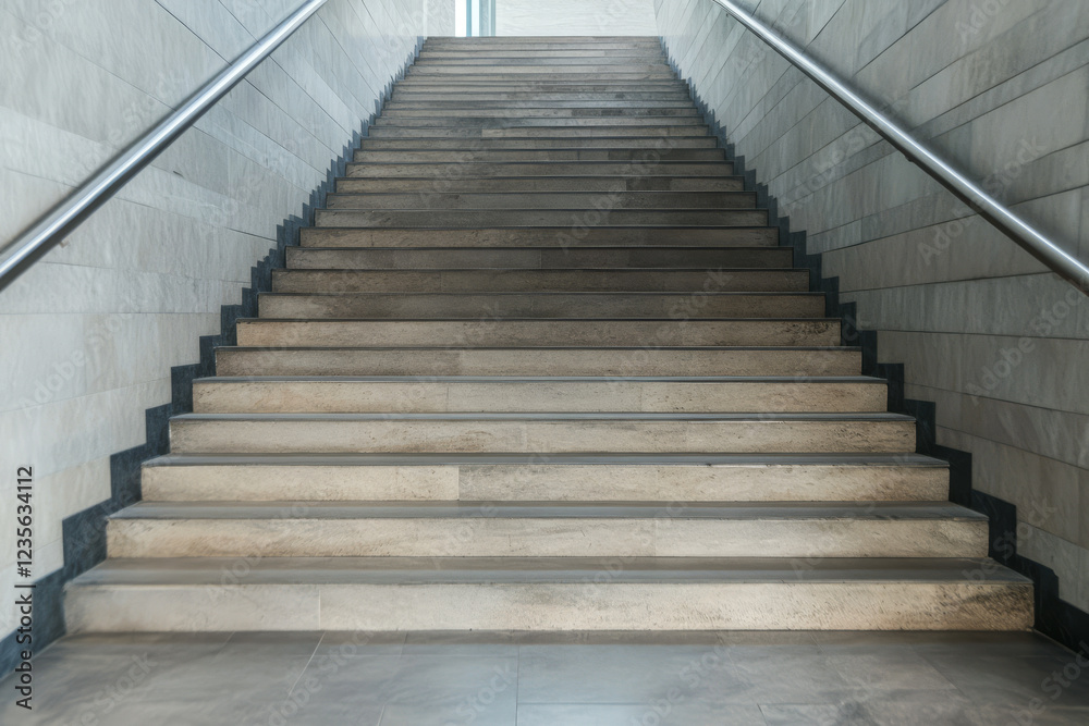 Modern staircase leading to an upper level in a light-filled building space Modern staircase leading to an upper level in a light-filled building space