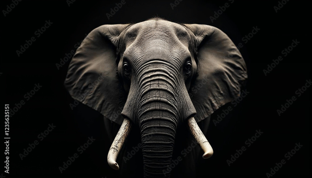 Obraz premium A close up of an elephant with tusks, Black background