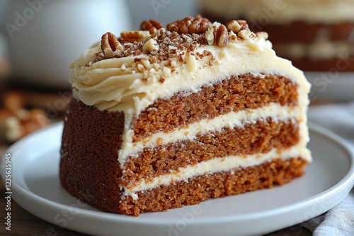 Wallpaper Mural Layered Carrot Cake Slice with Cream Cheese Frosting and Pecans on a Plate Torontodigital.ca