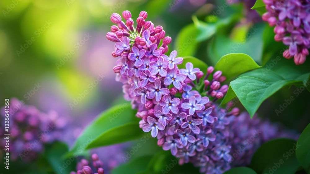 Beautiful Purple Lilac Blooms with Green Leaves in Soft Light Beautiful Purple Lilac Blooms with Green Leaves in Soft Light
