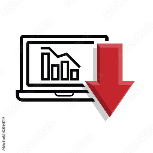 finance icon. financial development vector on white background. the graph goes down or weakens. investment, healthy economy. Mixed design style