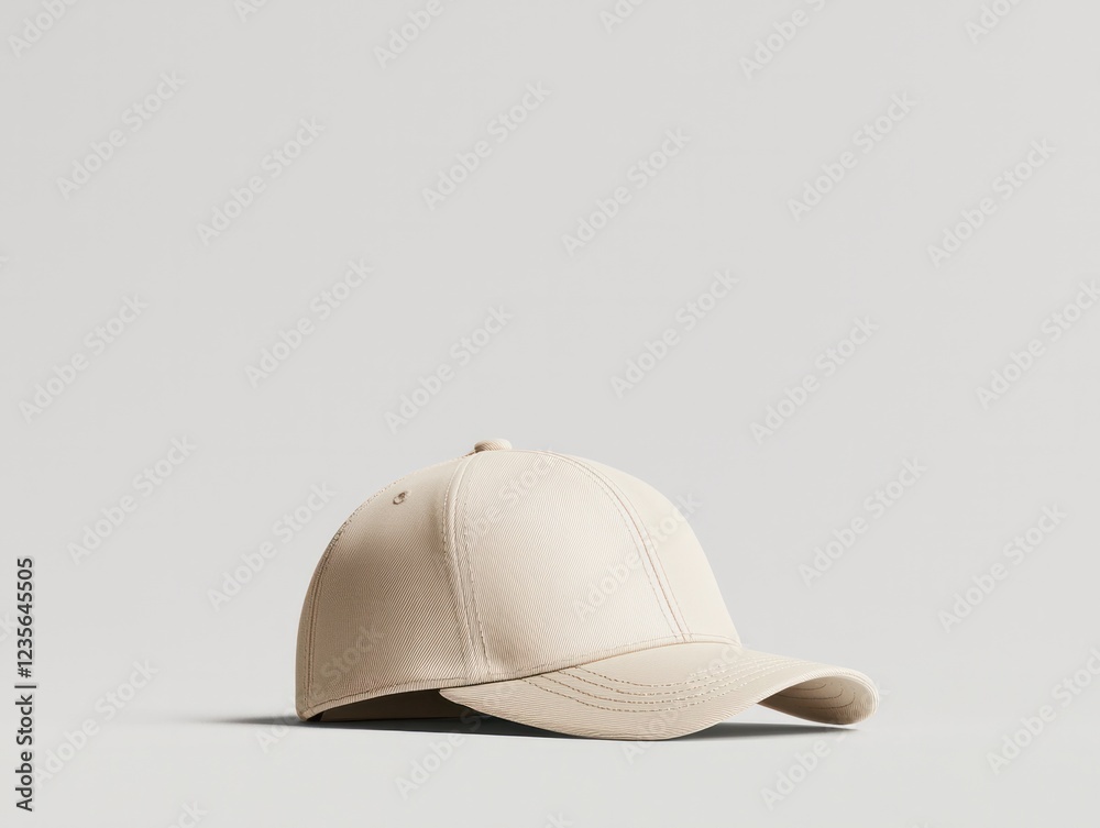 Beige baseball cap mockup on a neutral background with soft lighting for branding and commercial design presentation Beige baseball cap mockup on a neutral background with soft lighting for branding and commercial design presentation