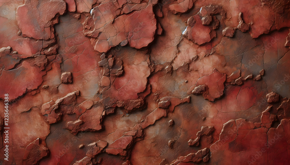 Fototapeta premium Background texture A close-up of a weathered, reddish-brown surface with a mix of rough patches and smooth areas, along2