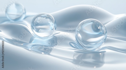 Wallpaper Mural Glass spheres on flowing liquid, abstract background, clean design, for beauty or technology ads Torontodigital.ca