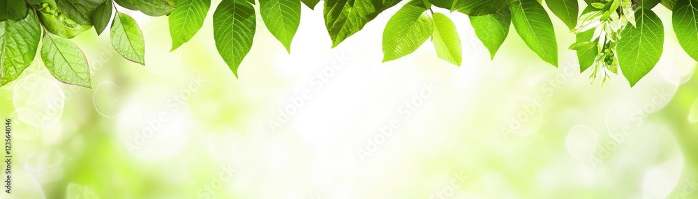 Green leaves frame, sunny bokeh background, nature scene, website banner Green leaves frame, sunny bokeh background, nature scene, website banner