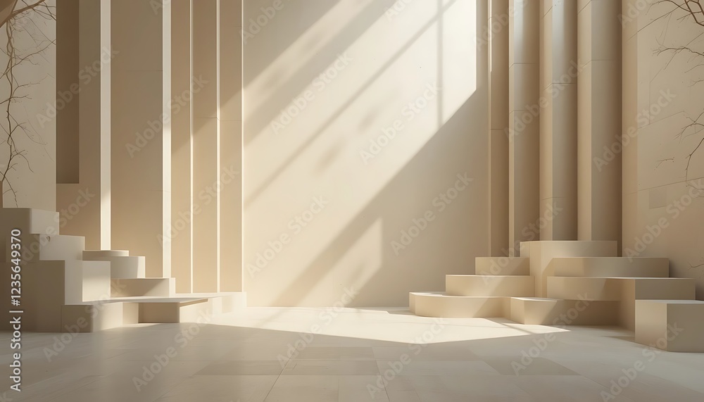 Obraz premium Minimalist Beige Room With Abstract Geometric Forms