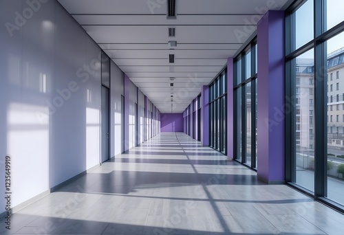Wallpaper Mural Modern Office Corridor With Purple Walls And Large Windows Torontodigital.ca