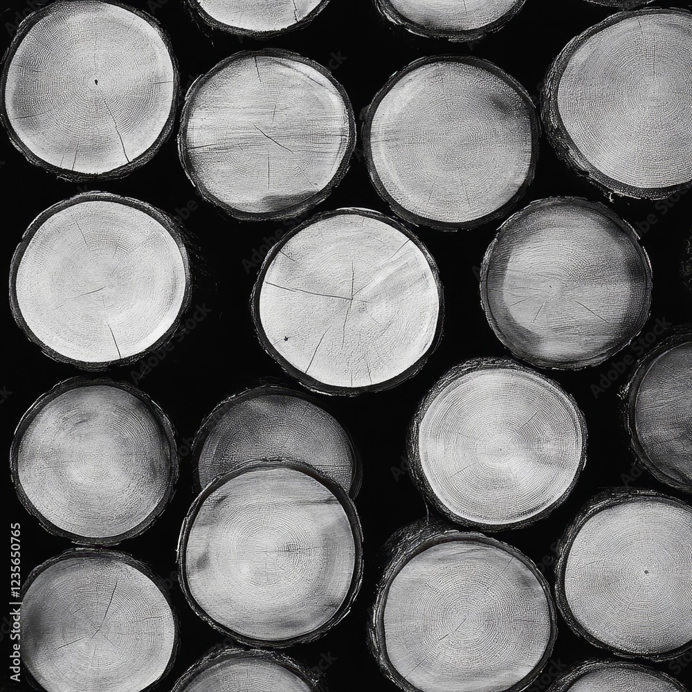 Stacked wood logs, forest background, texture Stacked wood logs, forest background, texture