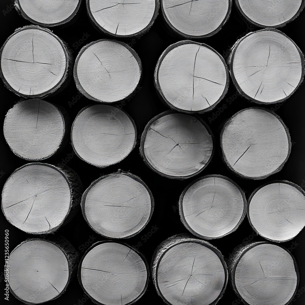 Stacked wood, cross-section, dark background, texture, design Stacked wood, cross-section, dark background, texture, design