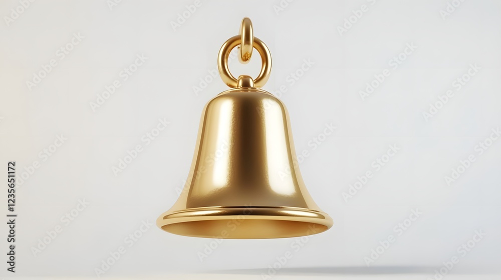A shiny golden bell hanging against a light background, symbolizing alertness or celebration. A shiny golden bell hanging against a light background, symbolizing alertness or celebration.