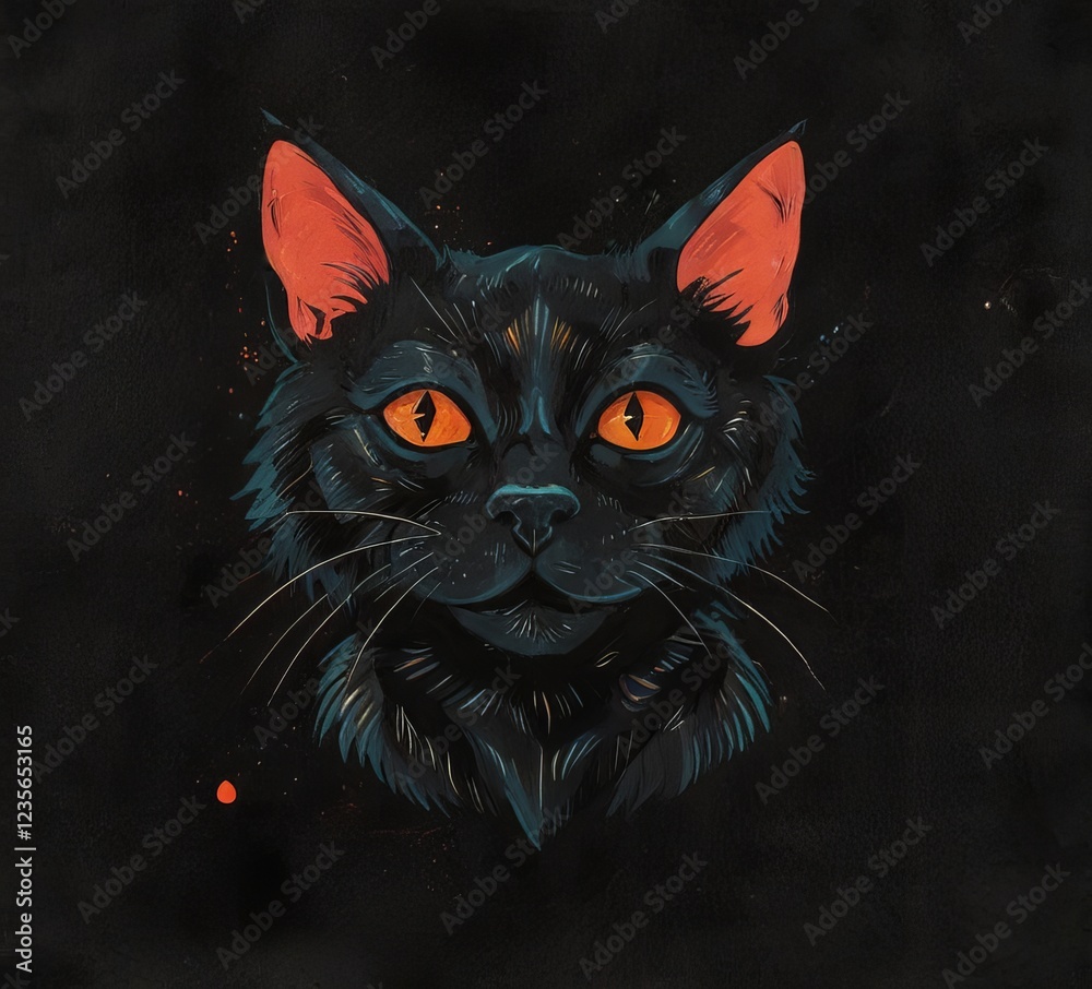 Obraz premium illustration of a black cat on a black background portrait