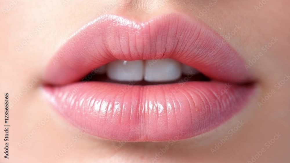Close-up of Rosy Lips, Soft Focus and Natural Beauty Close-up of Rosy Lips, Soft Focus and Natural Beauty