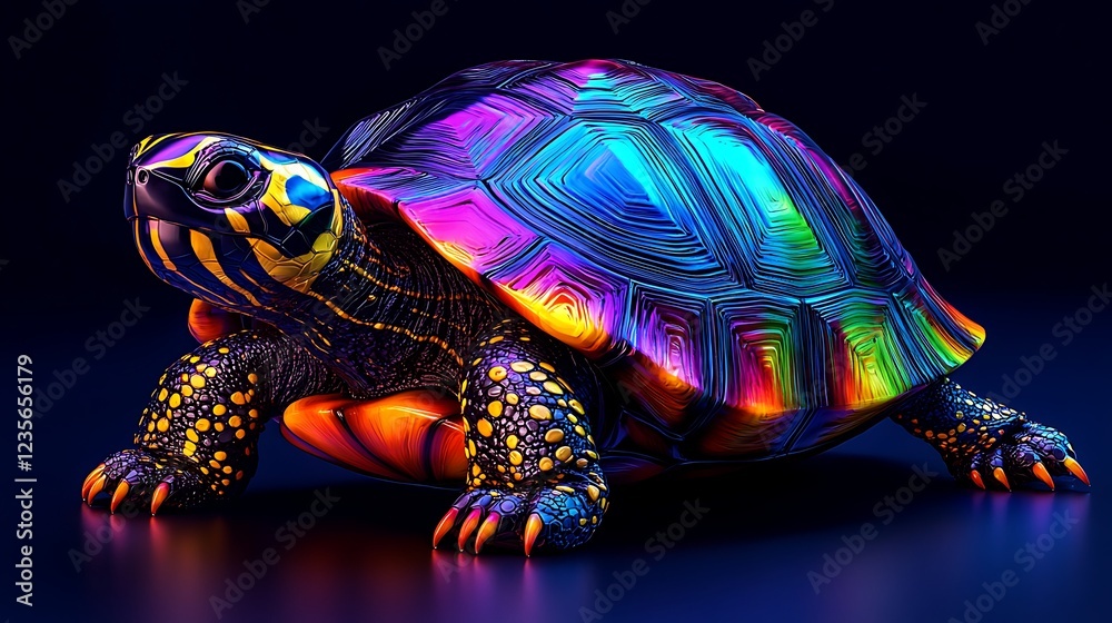 Obraz premium Colorful turtle on a dark background, for nature, pet, or wildlife themes