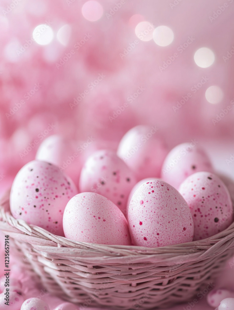 pink easter eggs in a pink basket, everything in the photo is pink and very cute pink easter eggs in a pink basket, everything in the photo is pink and very cute