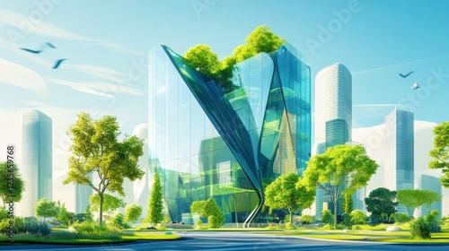 Eco-friendly skyscraper, city park, green future photo