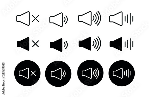 Speaker icon set. sound volume symbol. No volume, Low volume, Loudspeaker png and vector illustration on transparent background