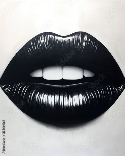 Artistic black lips on a white canvas. photo