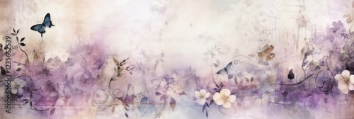 Ethereal spring-inspired junk journal background with floral and butterfly elements for creative designs