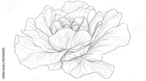 Fototapeta Naklejka Na Ścianę i Meble -  Elegant line art peony flower, white background, floral design, greeting card