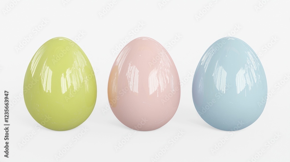 Pastel Easter eggs on white background for spring holiday cards Pastel Easter eggs on white background for spring holiday cards