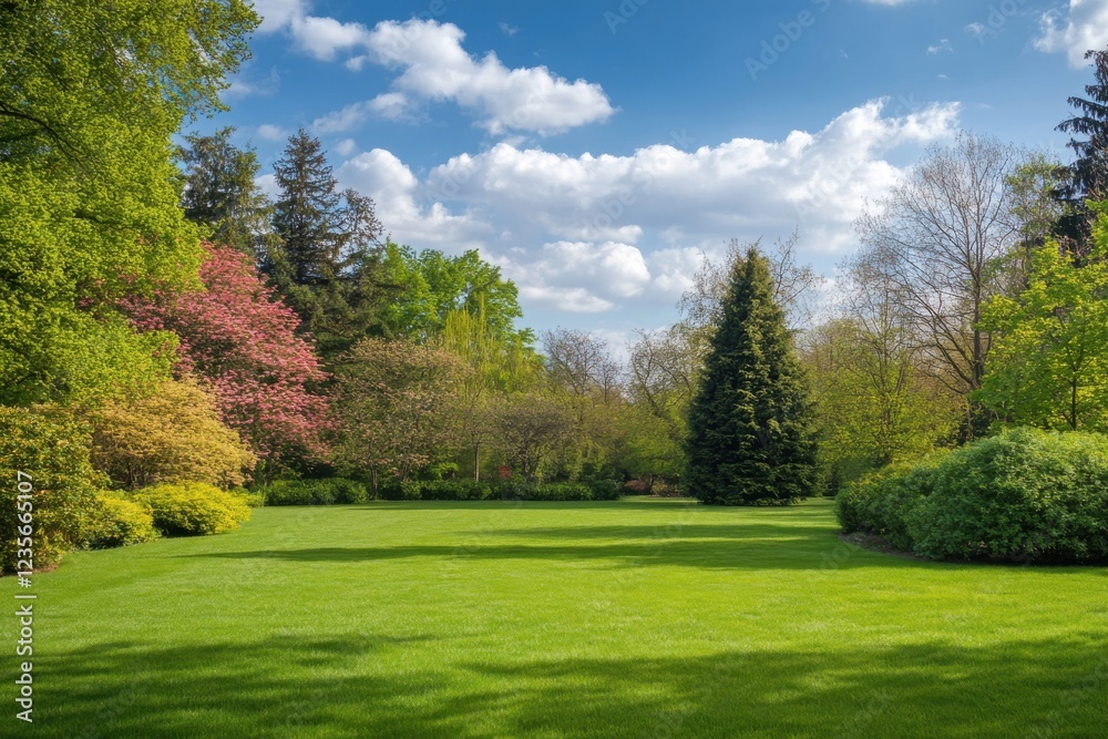 Lush green meadow adorned with vibrant trees beneath a breathtaking sky ideal for adventure seekers and nature enthusiasts Lush green meadow adorned with vibrant trees beneath a breathtaking sky ideal for adventure seekers and nature enthusiasts