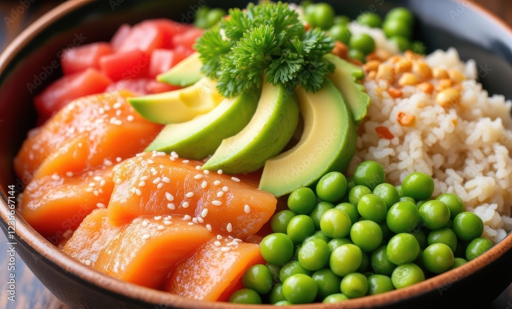 Vibrant poke bowl with fresh ingredients Vibrant poke bowl with fresh ingredients