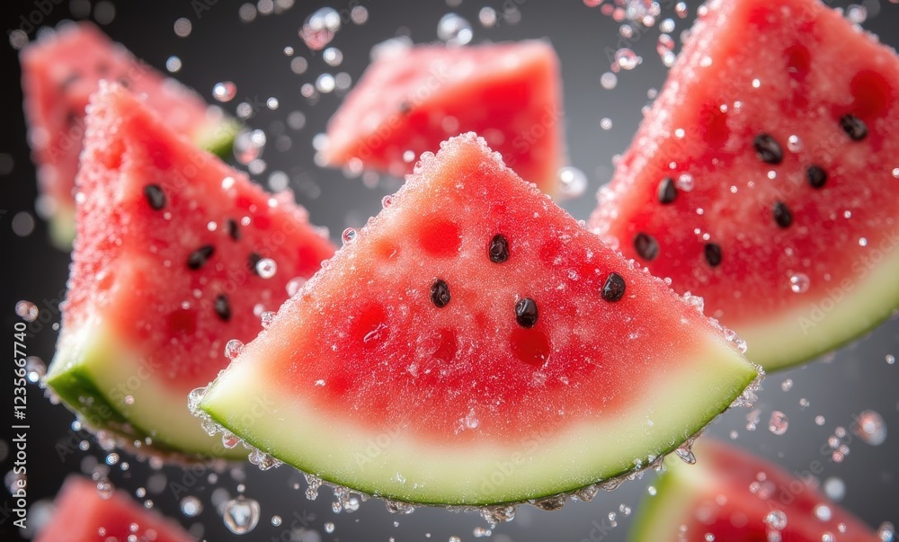 Sliced watermelon with water droplets Sliced watermelon with water droplets