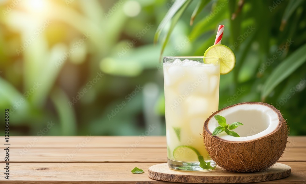 Refreshing tropical drink with coconut Refreshing tropical drink with coconut