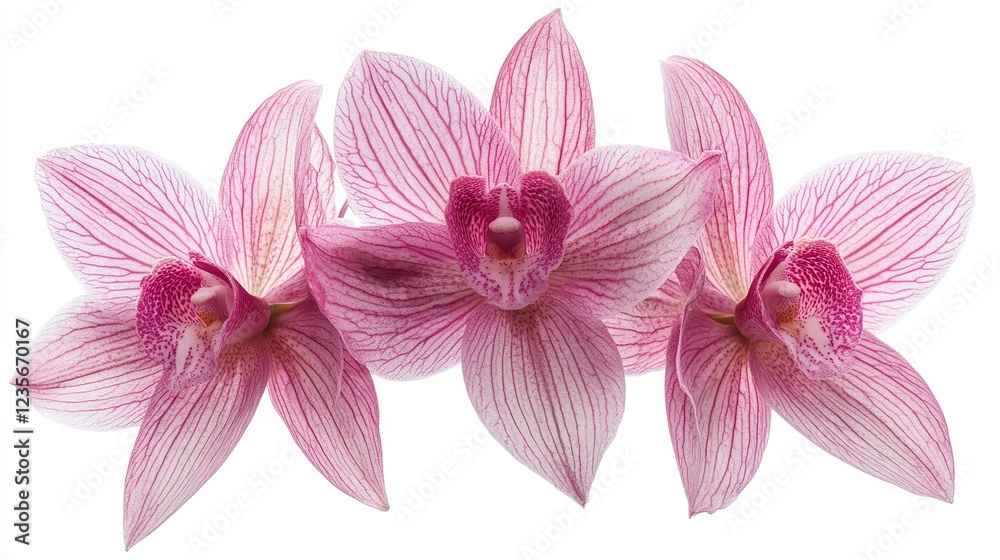 Fototapeta premium Dendrobium Nobile Orchid Blooms Showing Intricate Petal Patterns in Vibrant Pink Shades. Generative AI